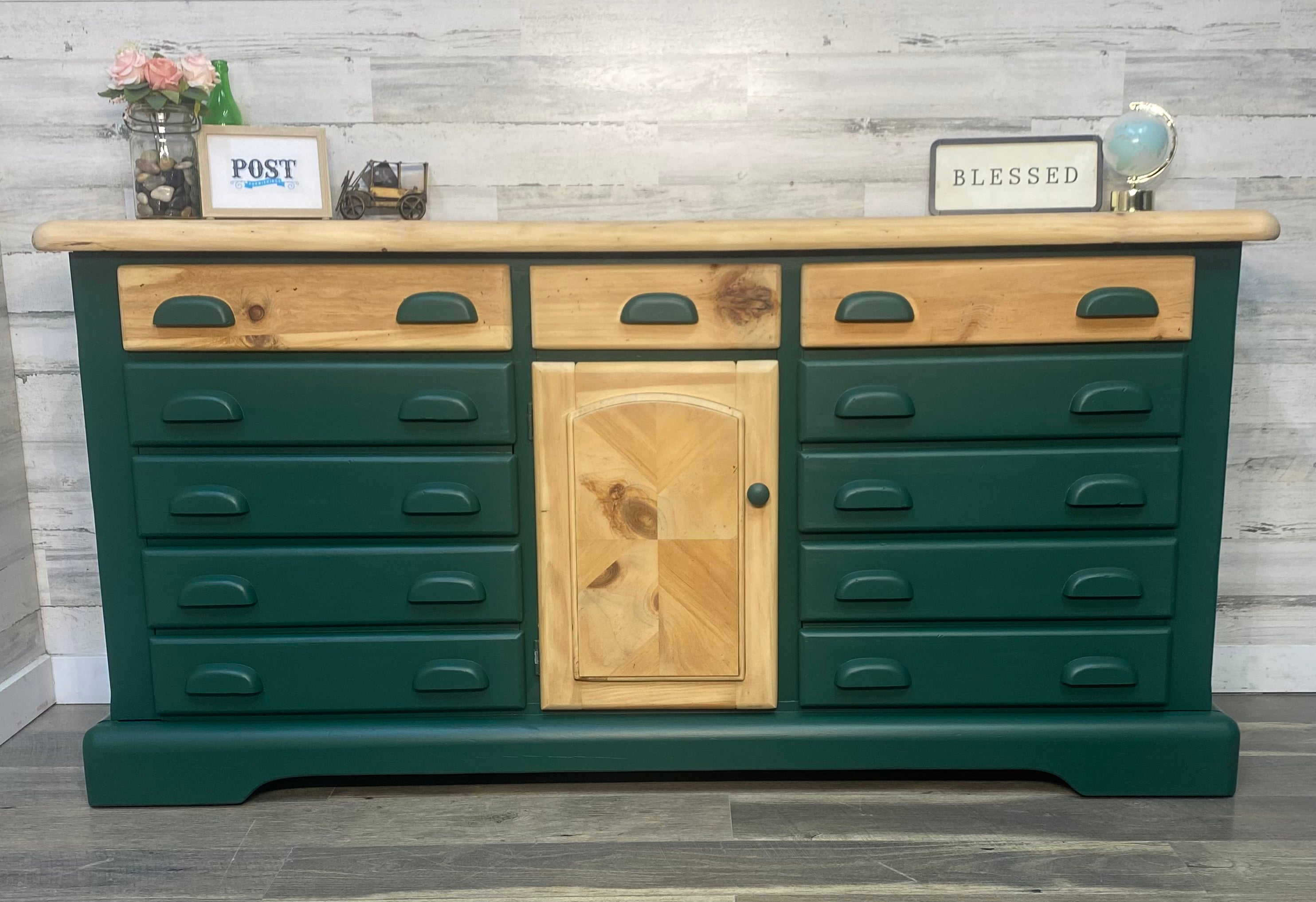 Two Toned Wood & Green Dresser Post Furnishings Two Toned Wood & Green Dresser Post Furnishings