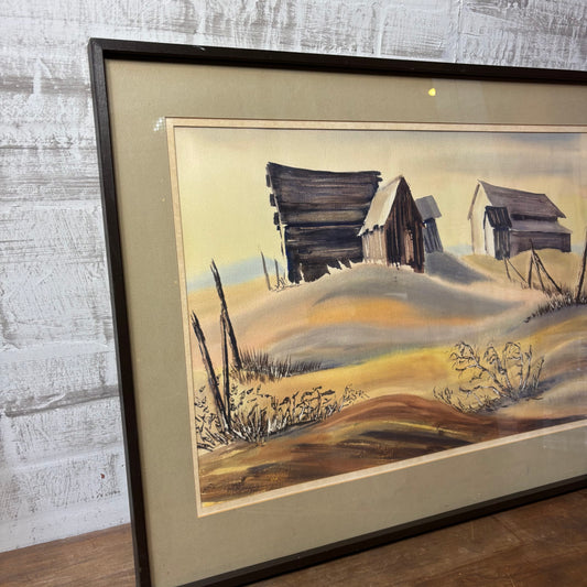Vintage Matted “Quiet Prairie Homestead” Art