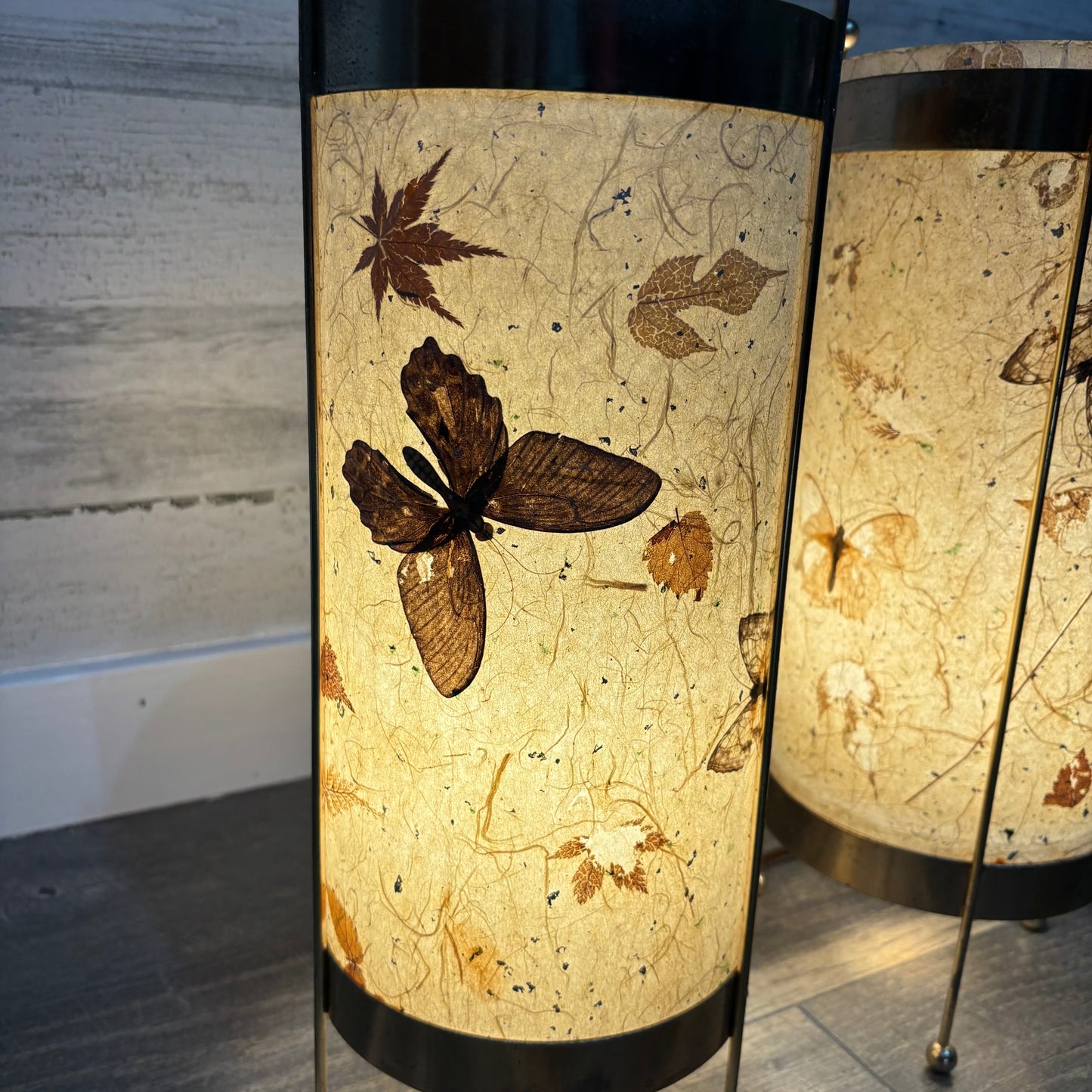 Mid Century Leaf Butterfly Deadstock Cylinder Lamp Set Of Two