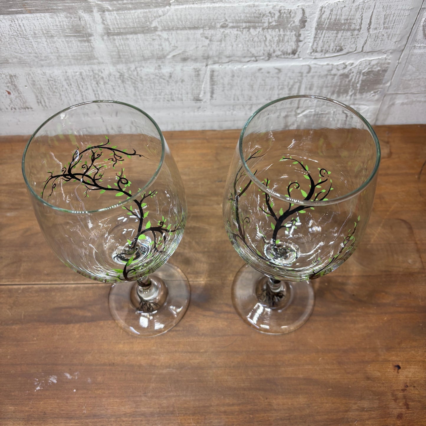 Hand Painted Tree Wine Glasses