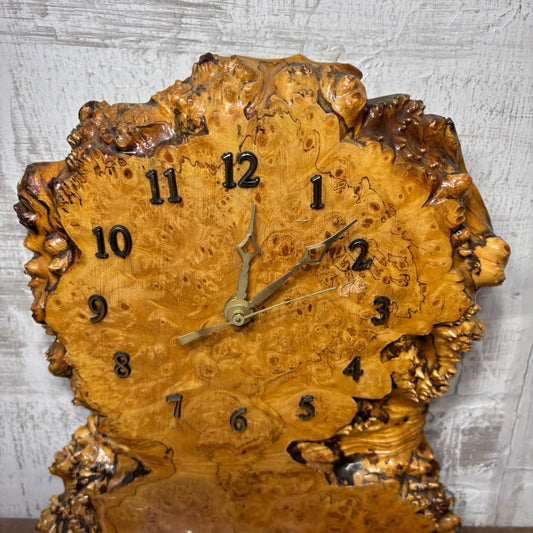 Vintage Maple Burl Wood Slab Mantle Clock