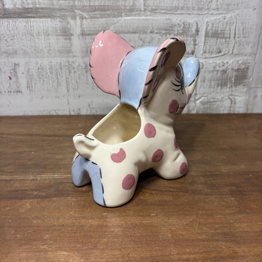 Vintage White And Blue Polka Dot Elephant Planter