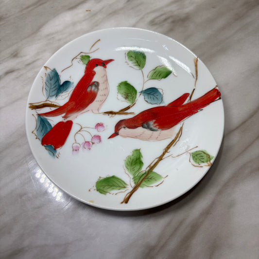 Vintage Hand-Painted Porcelain Red Bird Decorative Plate