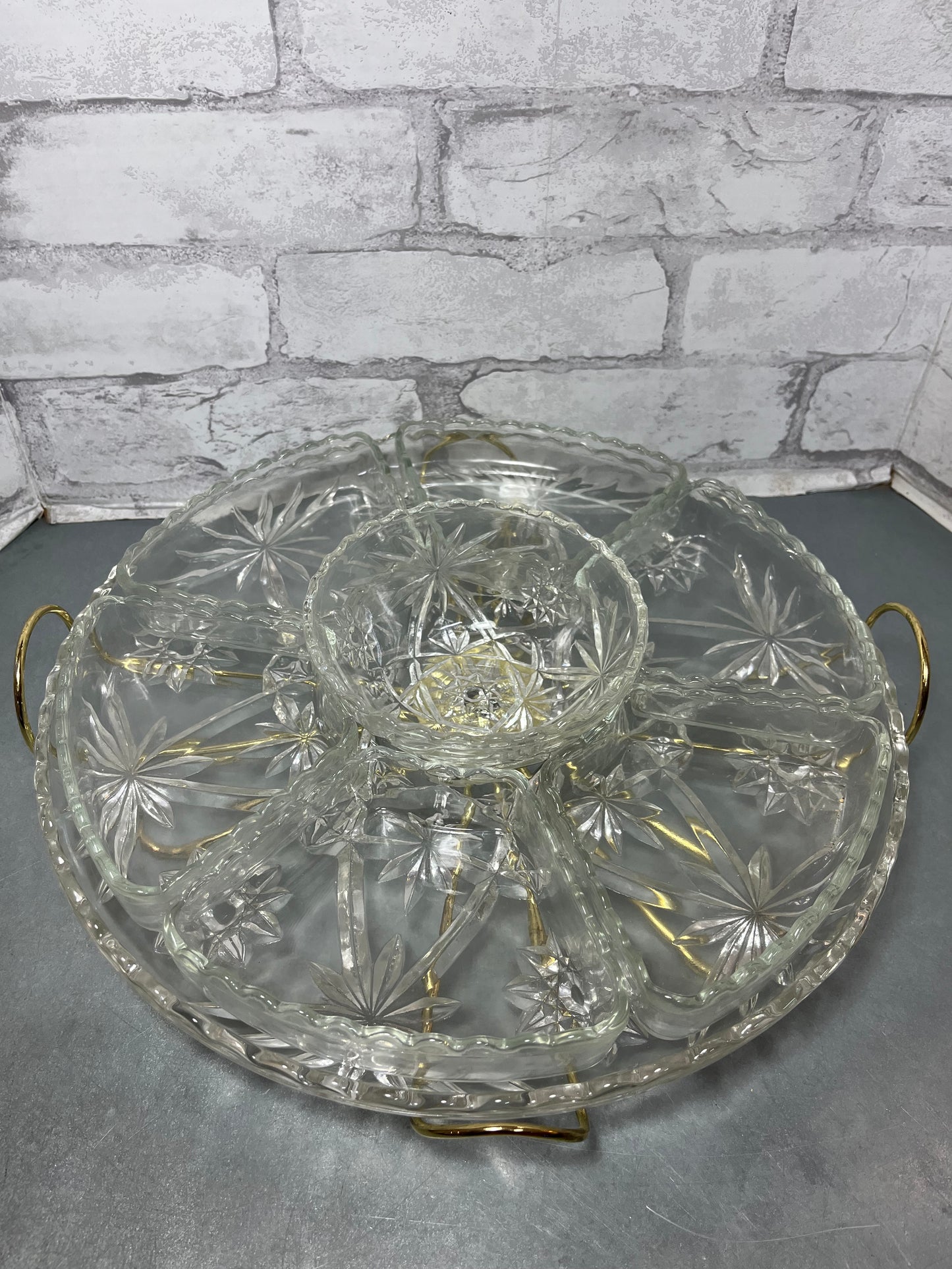 Anchor Hawking Rotating Glass Relish Chip and Dip Tray