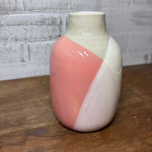 Pink White and Gray Geometric Ceramic Vase