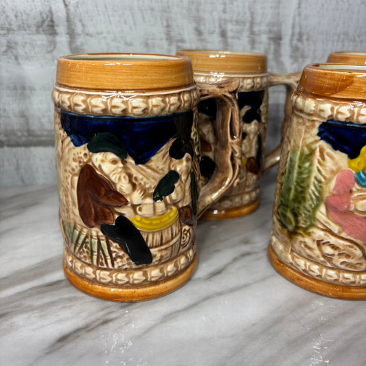 Vintage German-Style Ceramic Beer Steins-Japan