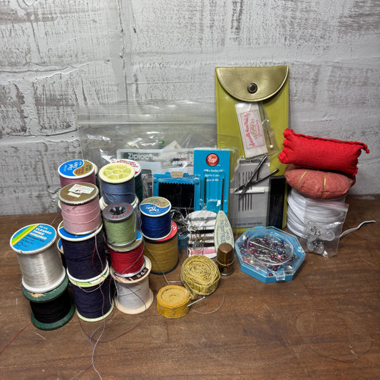 Vintage Thread Pins Buttons Bundle Lot