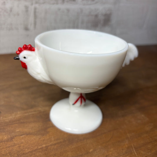 Vintage Westmoreland Milk Glass Rooster Pedestal Custard Egg Cup