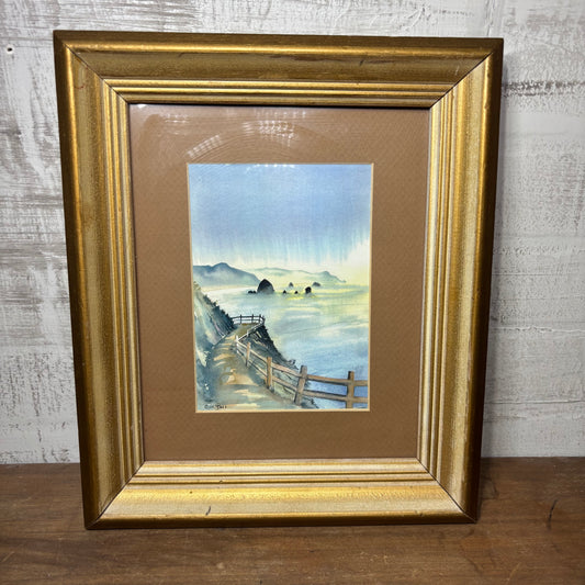 Framed Coastal Watercolor Painting Signed By Original Artist