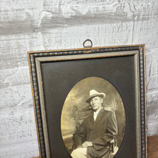 Antique Black and White Portrait in Wood Frame