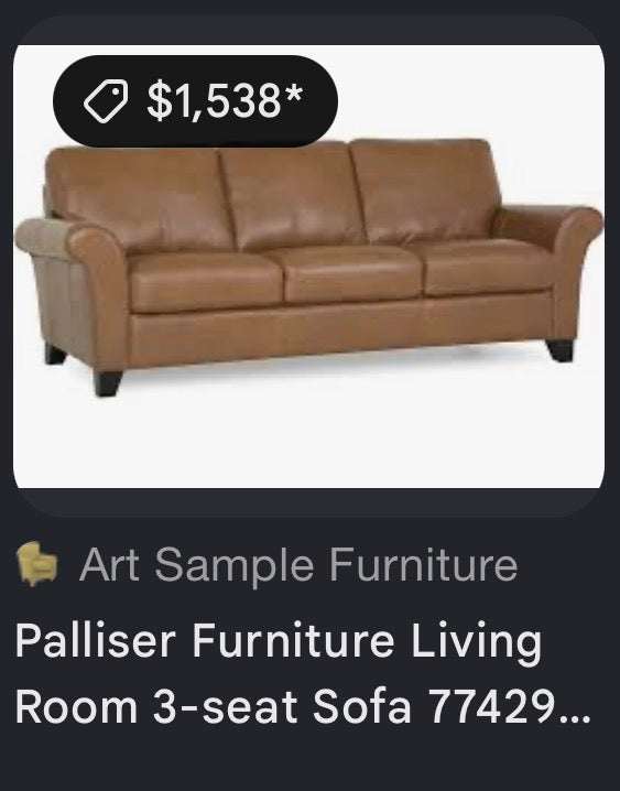 Palliser Leather 3 Seat Sofa Couch Brown