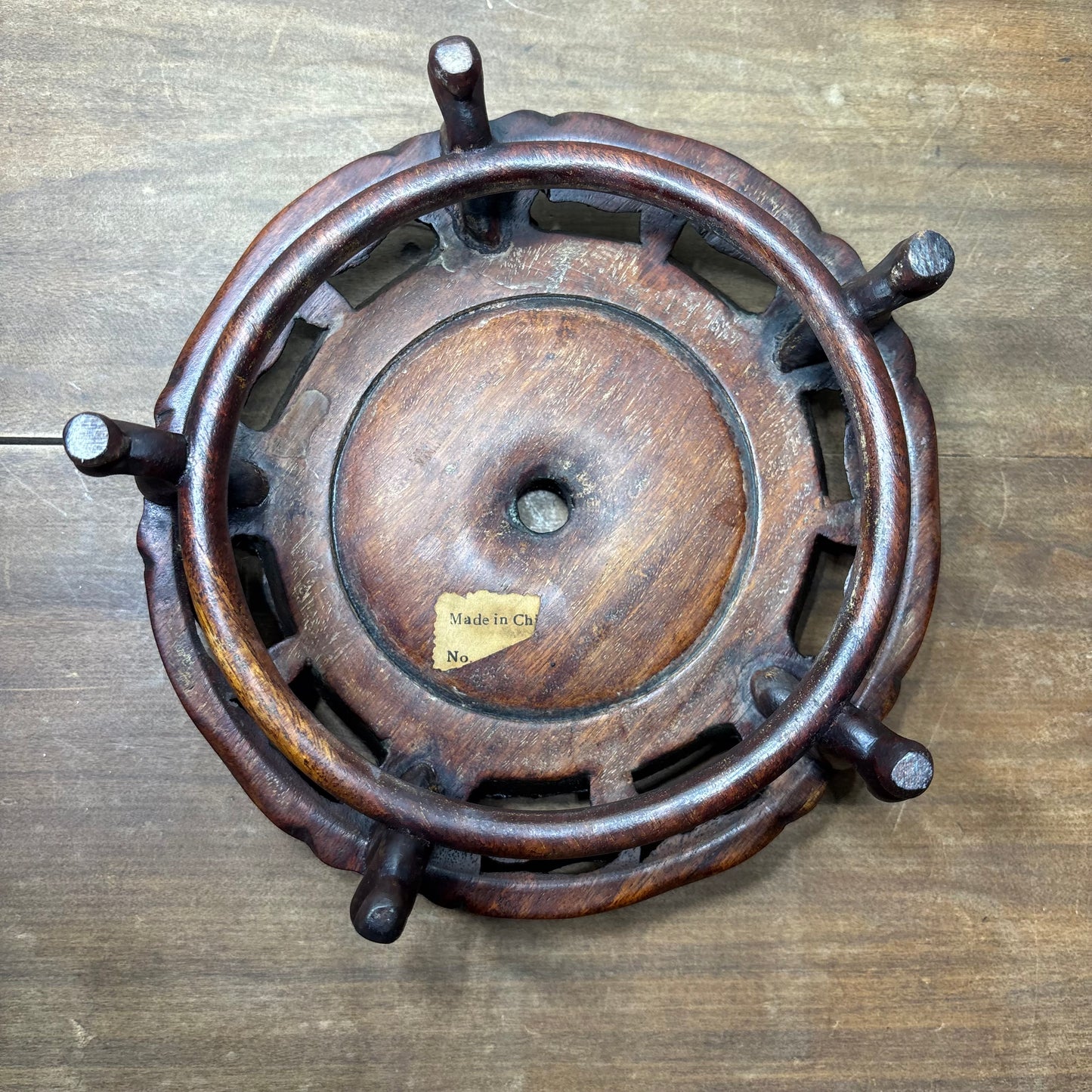 Vintage Chinese Wood Base Footed Stand