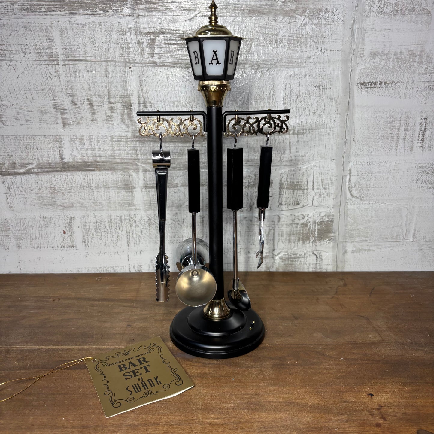 Vintage Swank Bar Light Pole W/ Bar Accessories