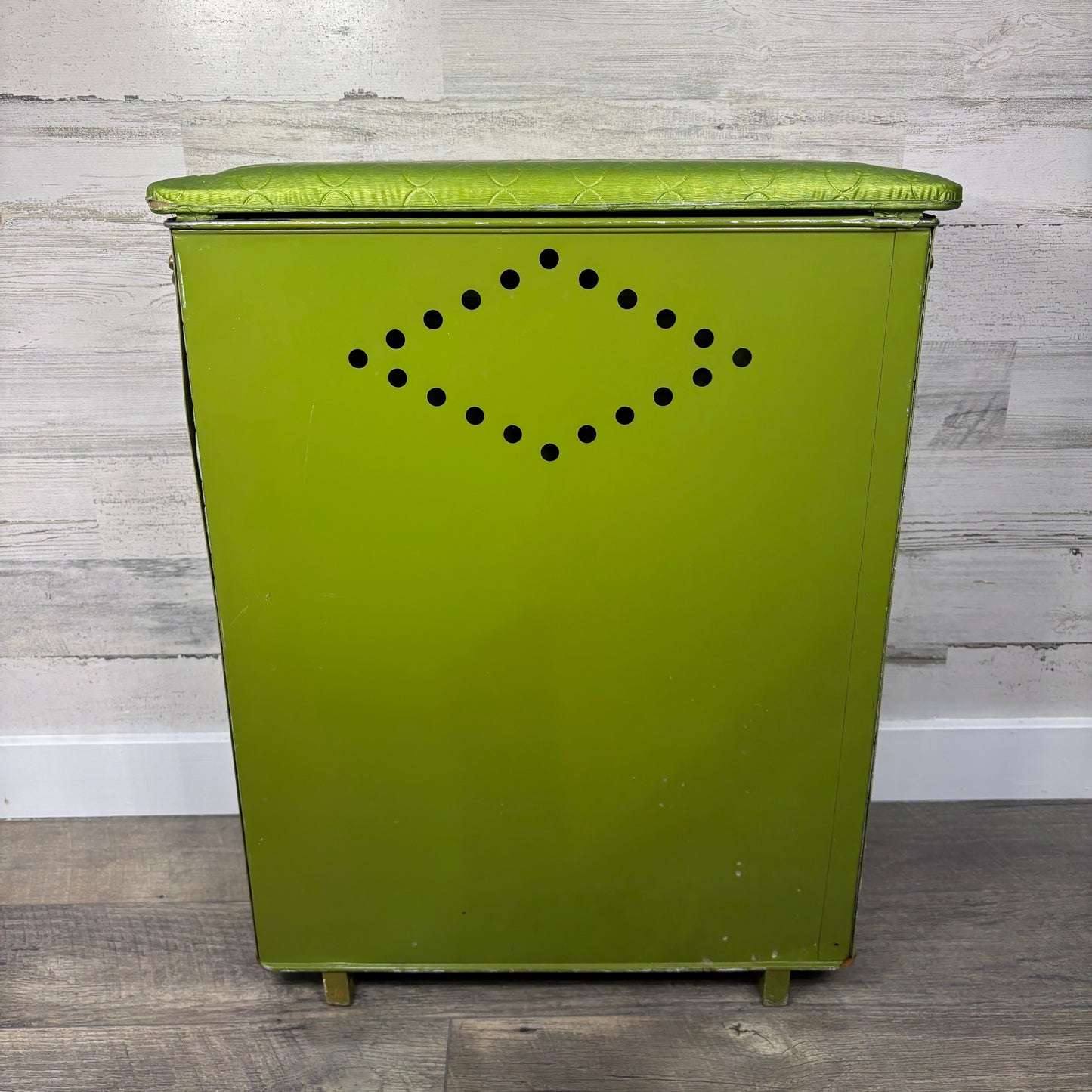 Vintage Green Vinyl Quilted Hamper