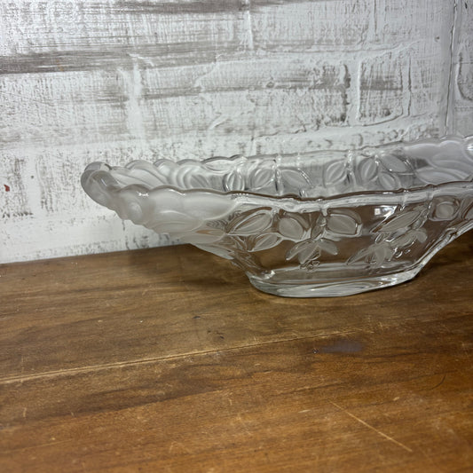 Vintage Scalloped Serving Bowl With Frosted Floral Design