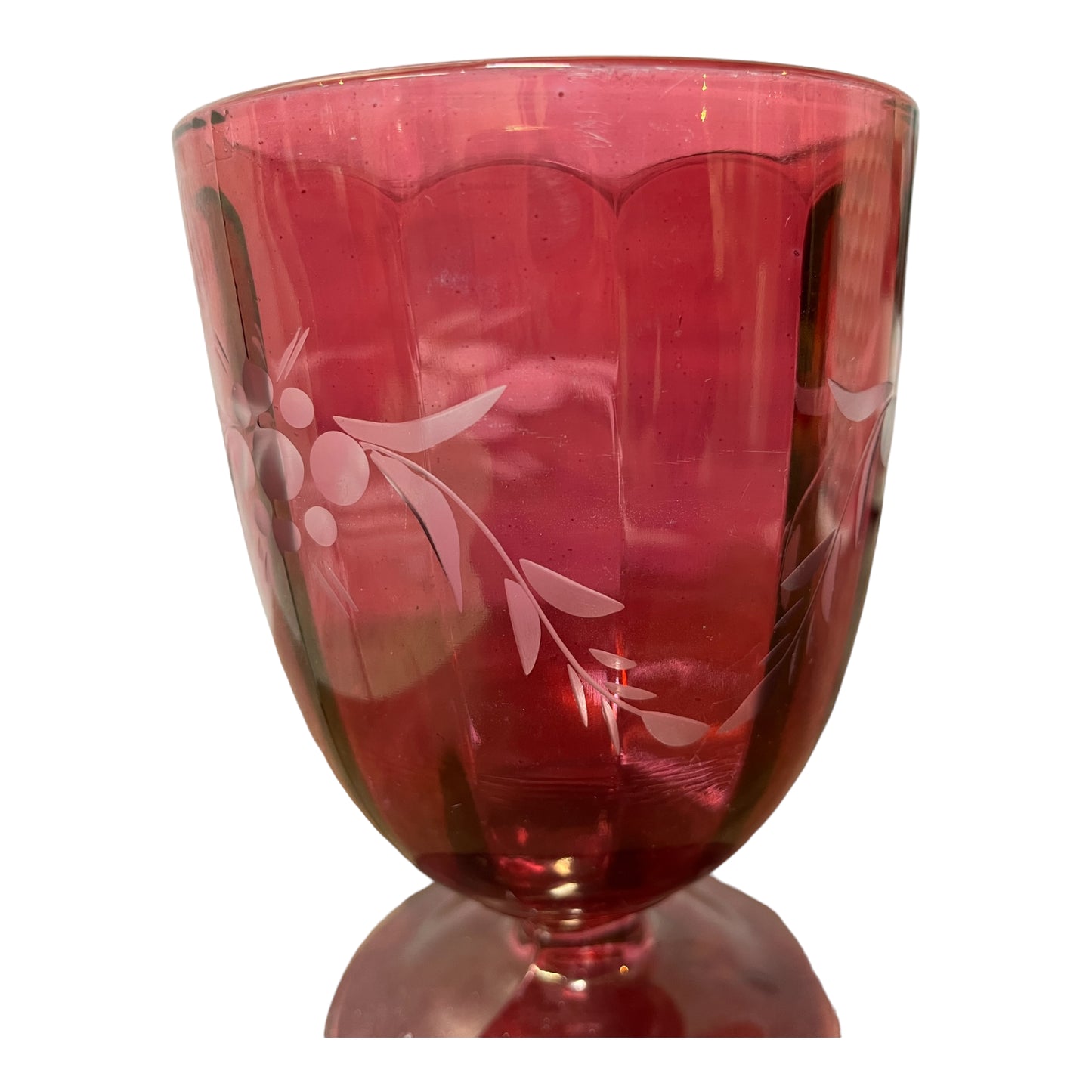Vintage Cranberry Pink Etched Glass