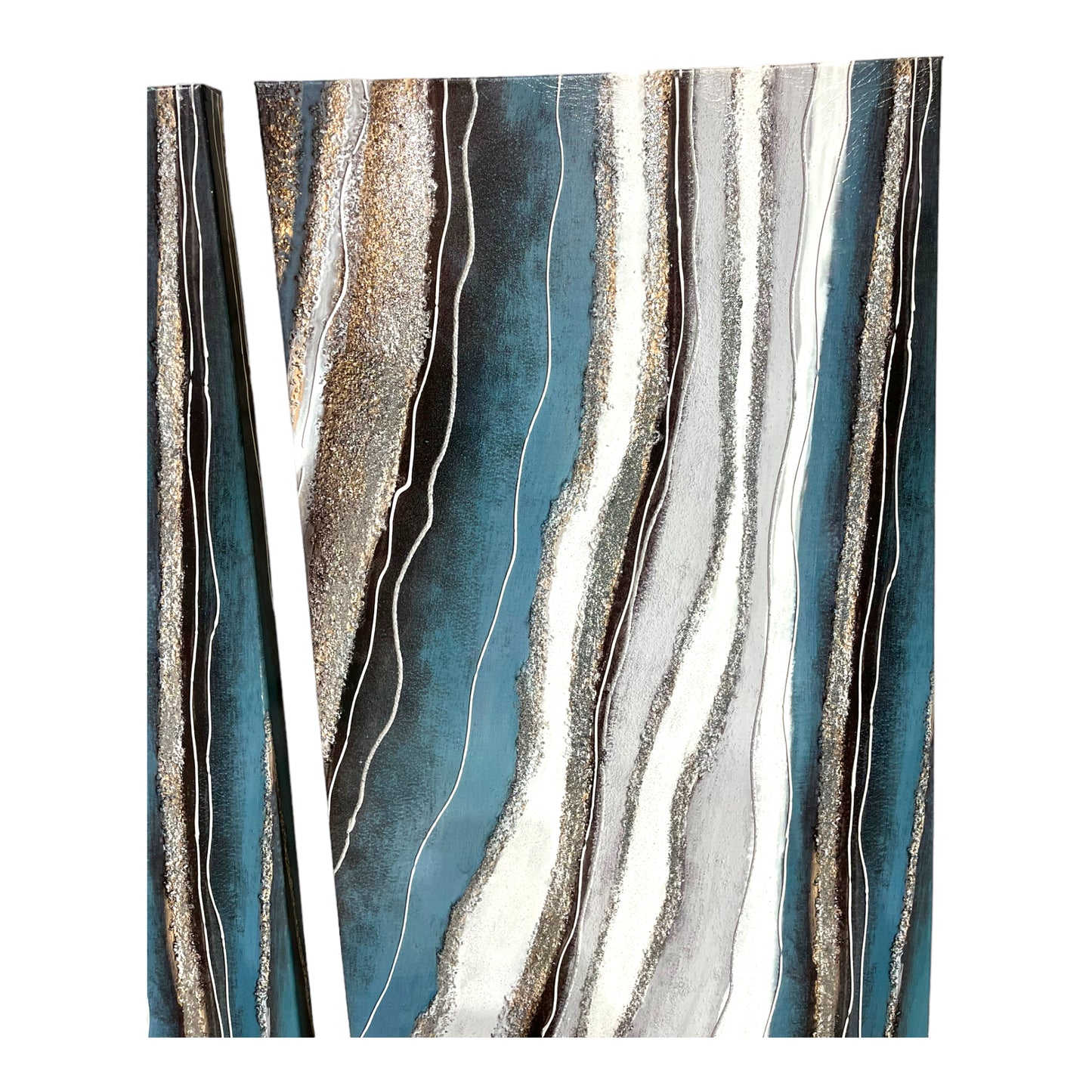 Blue Gray Sparkly Marbled Canvas Set Of 2