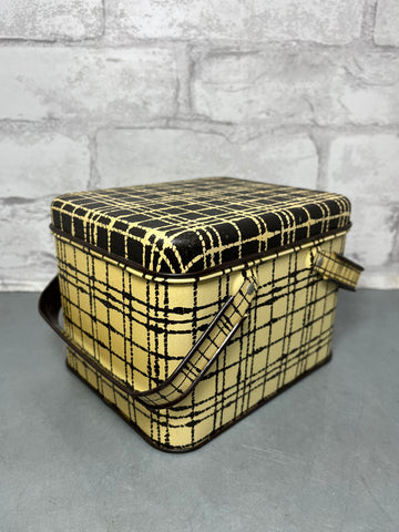 Vintage Metal Picnic Basket Tin W/ Handles