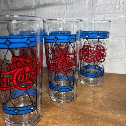 Vintage Pepsi Cola Tiffany Style Stain Glass Set Of 6