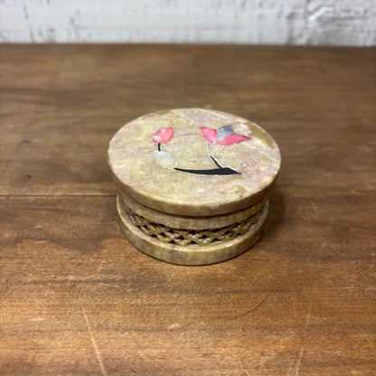 Vintage Carved Soapstone Trinket Box Decorative Tray