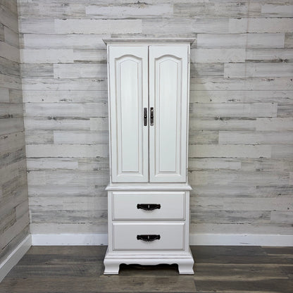 refinished white cabinet, front view with doors closed
