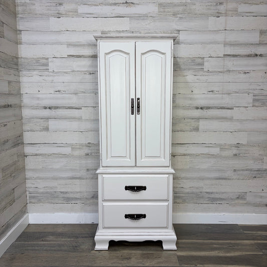 refinished white cabinet, front view with doors closed