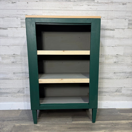 Green refinished bookshelf front view