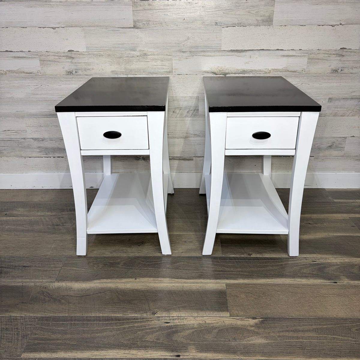 Refinished nightstands set of 2, white with black tops