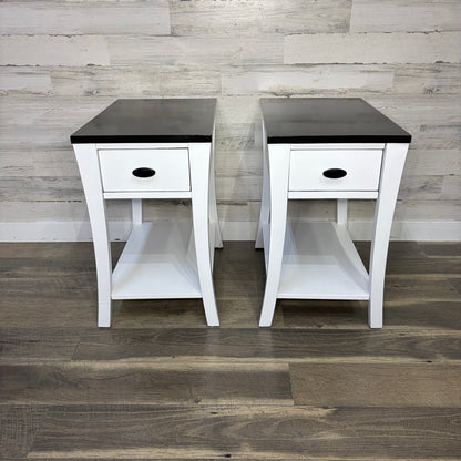Refinished nightstands set of 2, white with black tops