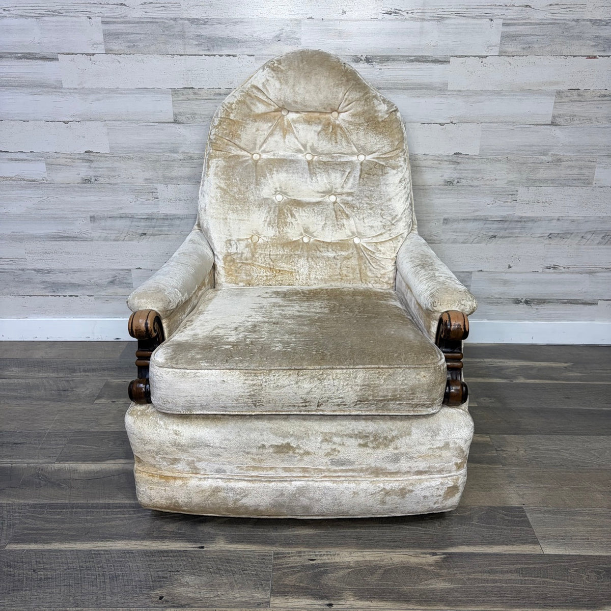 Vintage Velvet Armchair on Wheels
