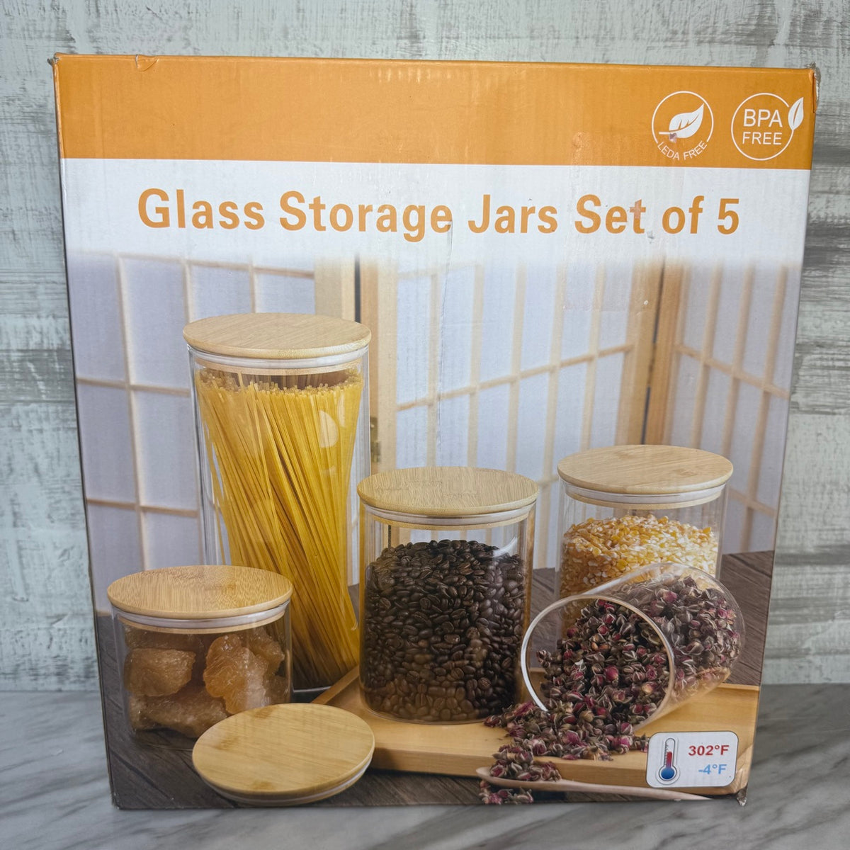 Glass Storage Jars Set of 5, box front