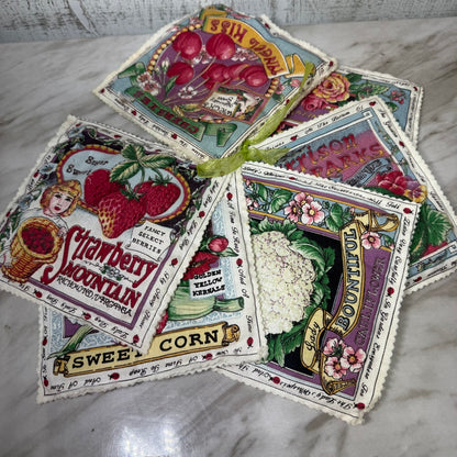 Set of 7 handmade pot holders fanned out