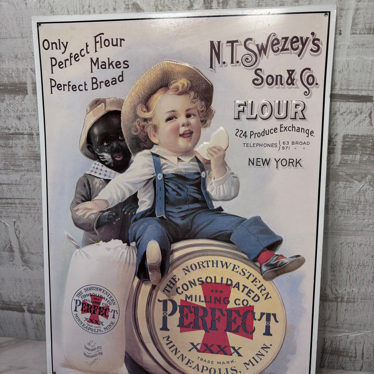 Vintage Style N.T. Swezey’s Son & Co. Embossed Flour Tin Sign
