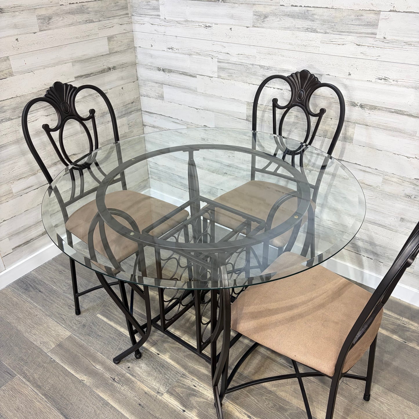Pub Height Glass Table & 3 Chairs