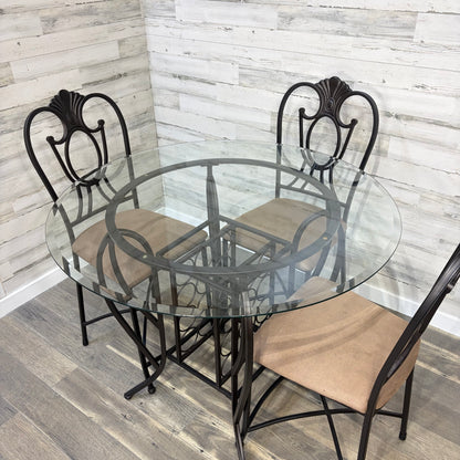 Pub Height Glass Table & 3 Chairs