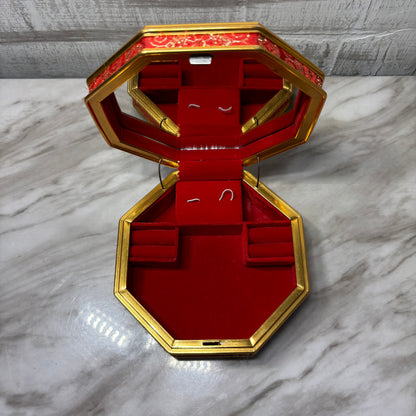 Vintage Octagon Red Velvet Music Jewelry Box