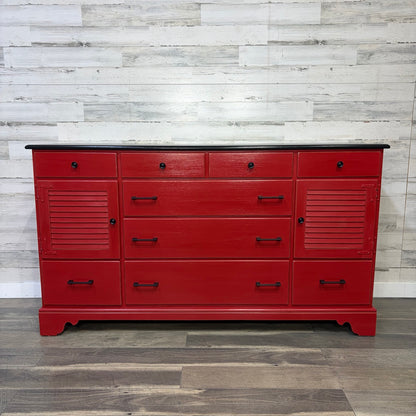Refinished red Ethan Allen buffet, front view