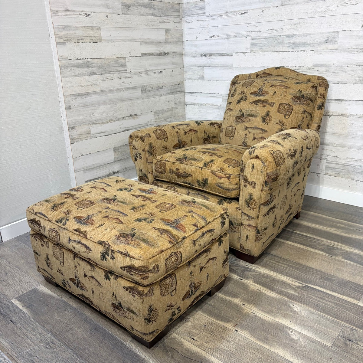 Custom Fishing Print Chair & Ottoman