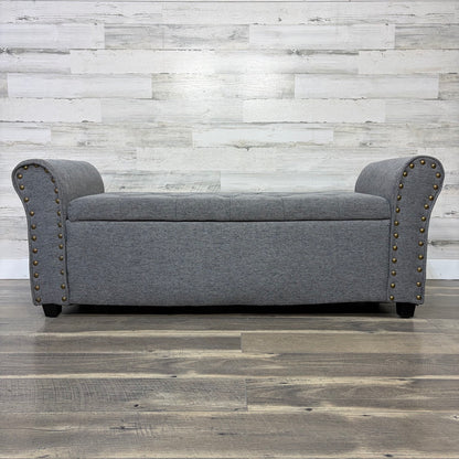 Gray storage bench, straight front view