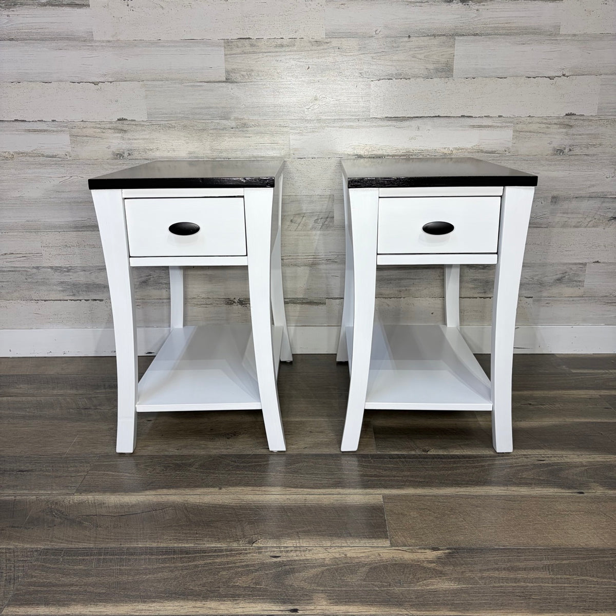 Refinished nightstands set of 2, white with black tops