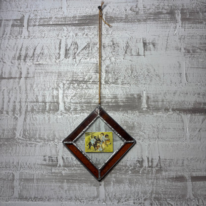 Vintage Diamond Shaped Stain Glass Suncatcher