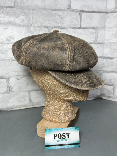 Vintage Scala Weathered Leather Newsboy Hat