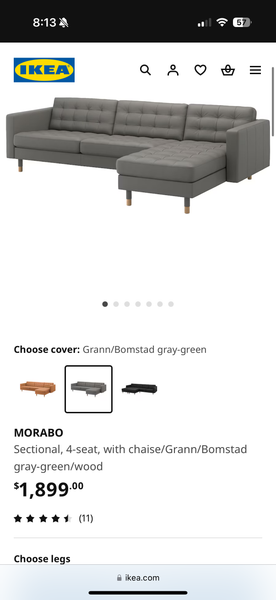 IKEA Dark Gray Modern Sectional Couch