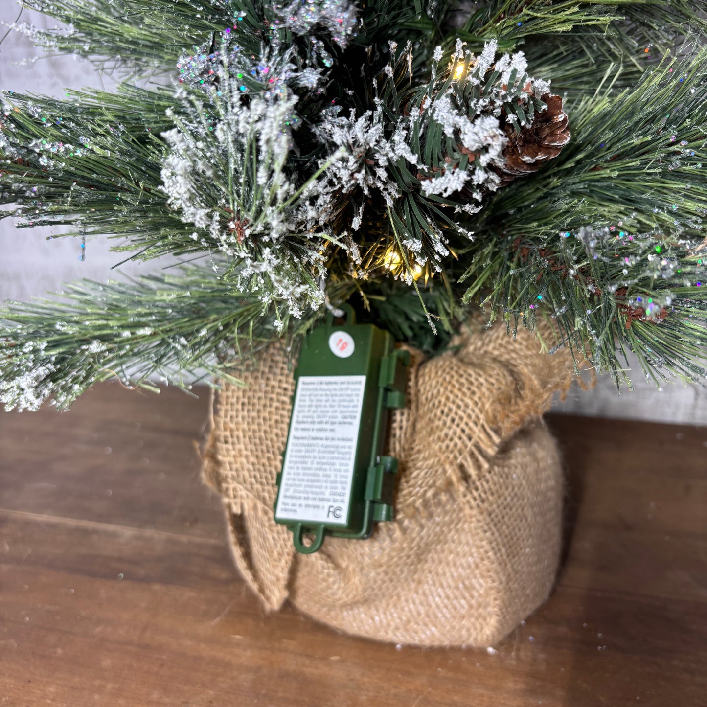 Mini Flocked Artificial Christmas Tree W/ Pinecones And Lights