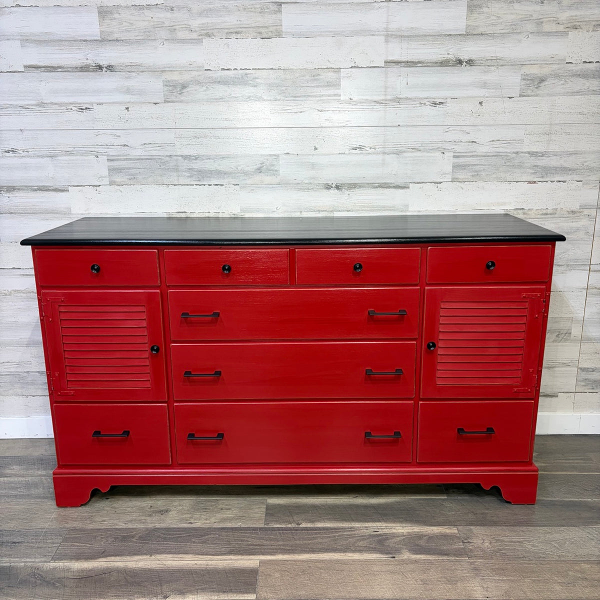 Refinished red Ethan Allen buffet, front view alternate