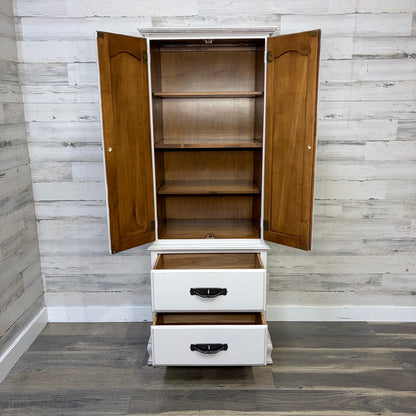 cabinet doors open showing adjustable shelves