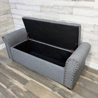 Bench with lift-top open showing storage compartment