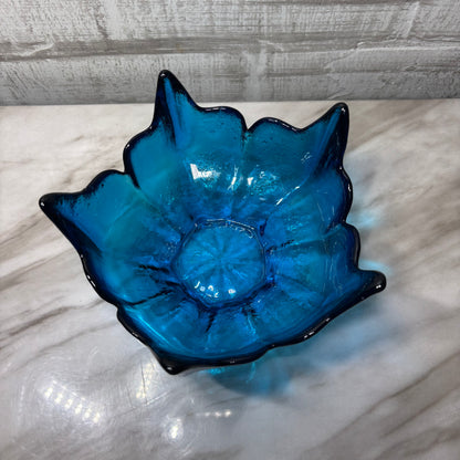 Vintage Viking Glass Textured Lotus Flower Bowl With Five Points