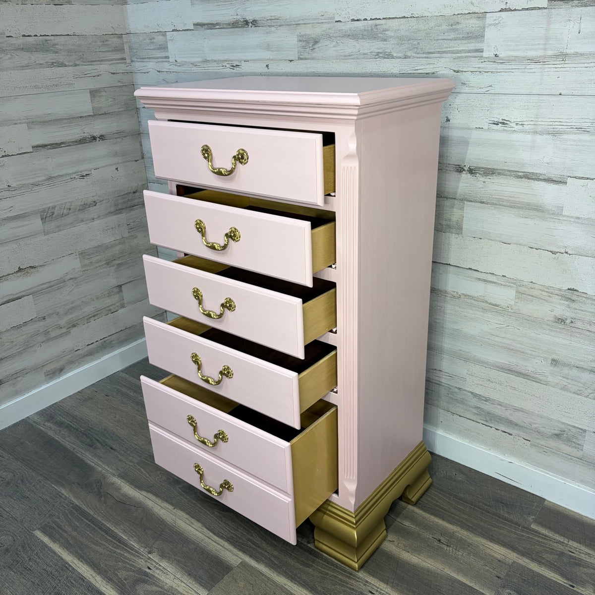 Drawers open, angled view