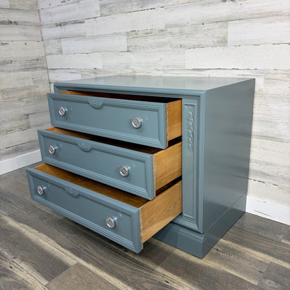 Drexel nightstand drawers open, angled view
